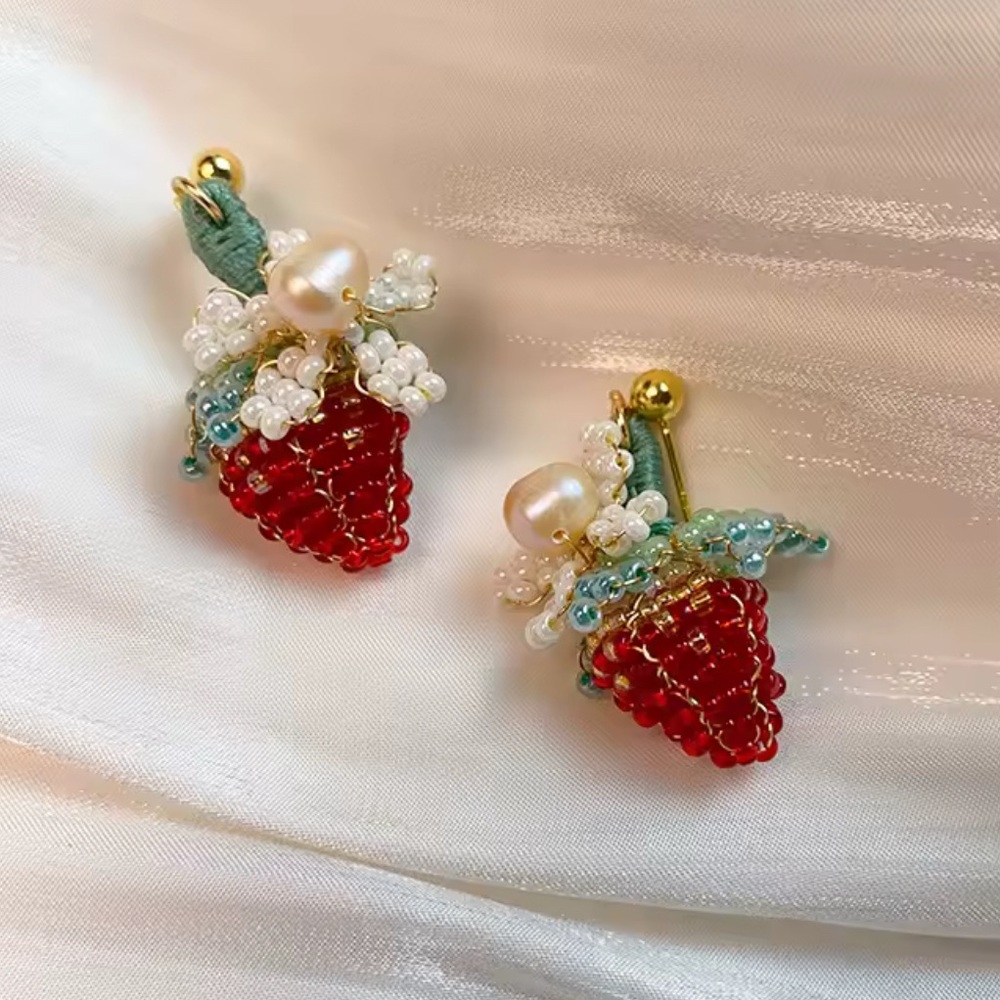 Strawberry Pearl Handmade Beaded Earrings